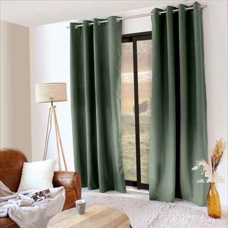 Rideau 100% Occultant Thermique hiver/été - 135 x 240 cm - 135x240cm - Vert kaki