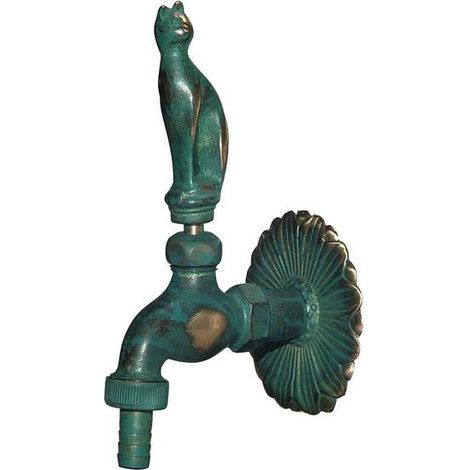 Schlösser Armaturen NOSTALGIE-AUSLAUFVENTIL, MIT SV MOTIV:KATZE, DN15, 1/2", MS-PATIN.