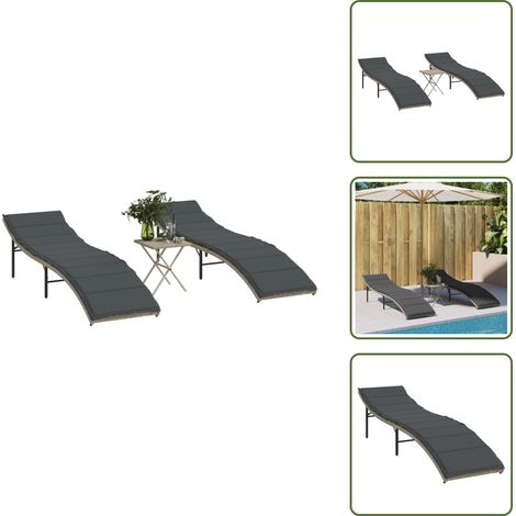 Chaises longues lot de 2 avec table gris clair résine tressée - Chaise Longue - Transats - Lit De Bronzage - Mobilier De Jardin - Résine Tressée