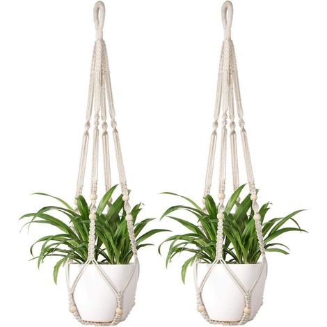 Lot de 2 Suspensions pour Plantes en Corde Tressée, Panier Macramé avec Crochets, Décoration Intérieure et Jardinage (1/4)