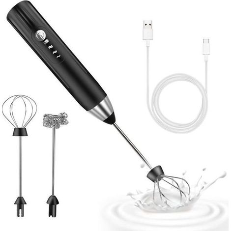 Mousseur à Lait ÉlectriqueMousseur de Lait Rechargeable USB et Mini Fouet Electrique Mélangeur Acier InoxydableNoir (1/5)