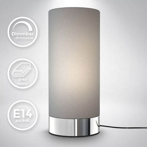 Nachttischlampe - touch, dimmbar, mit Stecker, E14 Fassung, grau