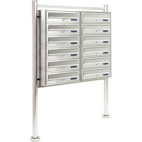 Blocco 12 cassette portalettere base appoggio 2x6 scomparti sovrapposti acciaio inox 160000026