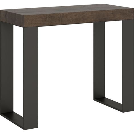 Console extensible bois et acier Tiroz 3 rallonges fines Sur roulettes-Marron-Sur roulettes-3 rallonges fines (1/5)