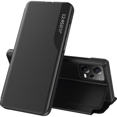 Cover custodia con patta e supporto per Xiaomi Redmi Note 12 Pro+ Eco Pelle nera (1/5)