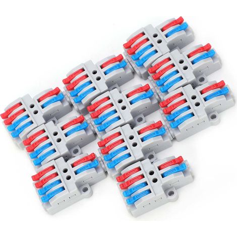 10 pièces connecteur de câblage 2 entrées 4 sorties avec trou de fixation 4mm répartiteur bornier rapide 600V (1/5)