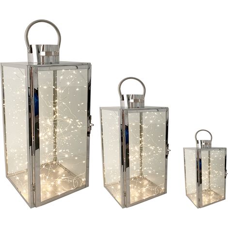 3er Set Edelstahl-Laternen + 3 Stk. Gratis Lichterkette-MMC8113E+MLK110W-3 (1/3)