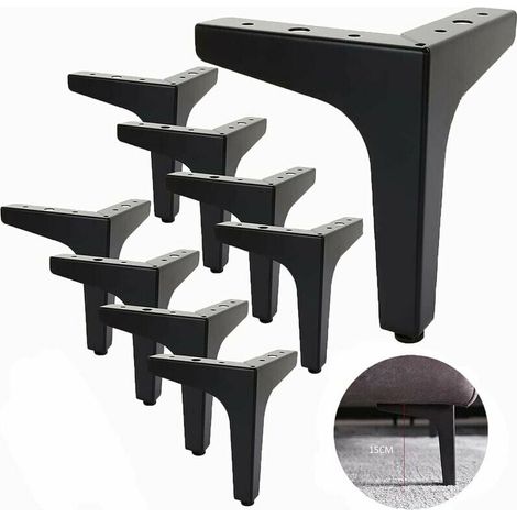 Jeu de 8 pieds de canapé en métal de 15 cm, pieds de table basse en métal, capacité de charge jusqu'à 600 kg pieds de meubles noirs, pieds de table en fer forgé, pieds de TV, pieds d'armoire[A+++]