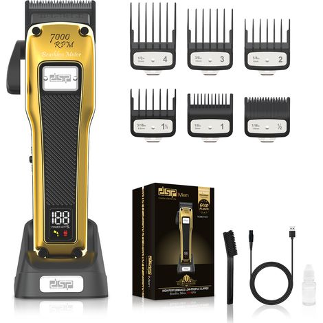 (Avec base et chargement USB) Tondeuse à cheveux électrique avec affichage numérique LED, moteur sans balais, rechargeable. (1/4)
