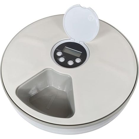 Mangeoire Automatique - 6 Compartiments 128 ml - Écran LCD et Minuterie Programmable - Pour Chats Chiens Lapins - Nourriture Sèche ou Humide - Alimentation Automatique pour Animaux