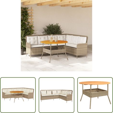 Gartentisch - 2-tlg. Garten-Sofagarnitur mit Kissen Beige Poly Rattan (1/5)