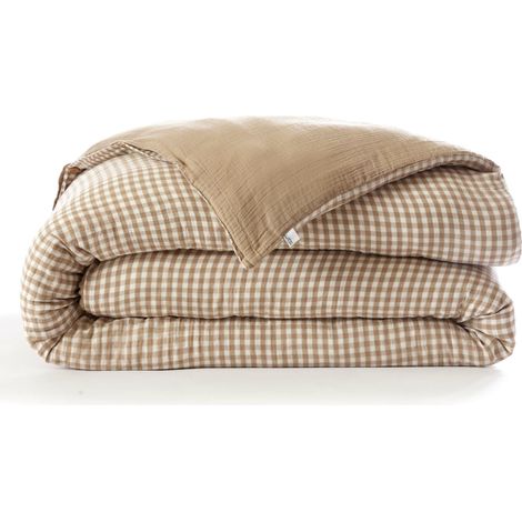 Housse de couette réversible 260 x 240 cm gaze de coton tissée teinte VICKIE – Ficelle