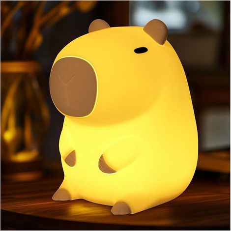 Lampe Capybara en silicone, veilleuse enfant rechargeable USB, lampe tactile LED, luminosité et minuterie réglables, cadeau d'anniversaire ou de Noël [Classe énergétique A] (1/5)