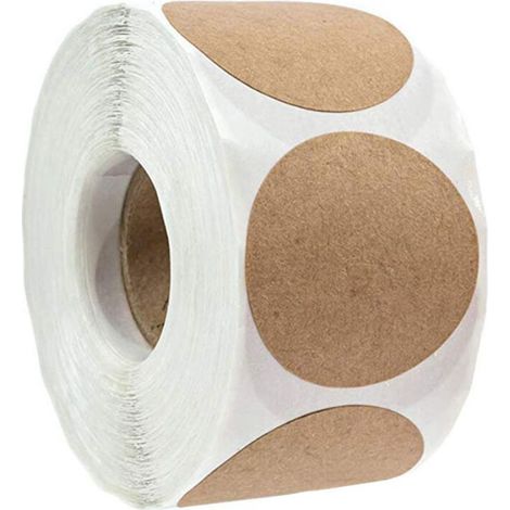 Rouleau de 500 autocollants en papier kraft brun, ronds et vierges pour les détaillants, l'artisanat, l'organisation, les étiquettes de mise en conserve et les étiquettes de prix.