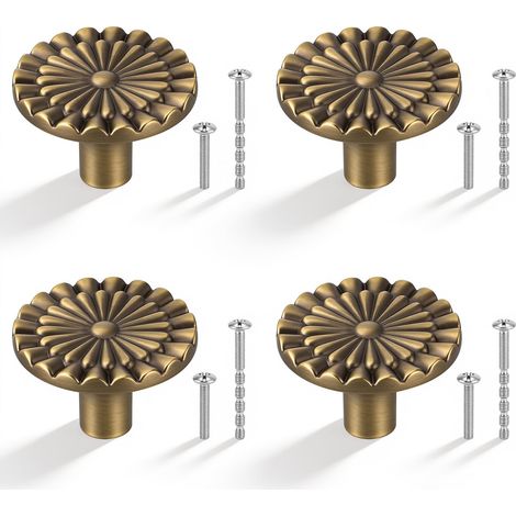 4pcs Boutons de Meuble Ronds, Métal Massif, 8 vis, 34x23 mm, Bronze (1/5)