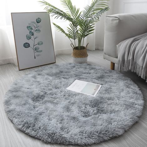 Tapis Rond - 60 cm - Anti-Dérapant - Pour Salon Chambre Nursery - Matière Mélangée - Gris Clair (1/5)