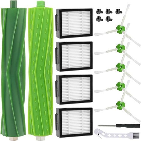 Accessoires de Remplacement Brosse pour iRobot Roomba i7 i7+ i3 i3+ i4 j7 E5 E6 E7, 1 Paire de Brosses Principale, 4 Filtres, 5 Frosses latrales (1/5)