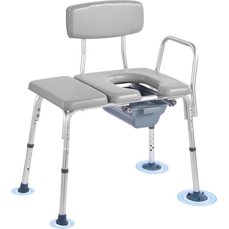Chaise Percée avec Grande Capacité de Charge 227 kg, Siège de Toilette Surélevé Portable, Chaise de Nuit avec Dossier Rembourré, Seau Amovible de 5 L, Hauteur Réglable, pour Personnes Âgées (1/5)