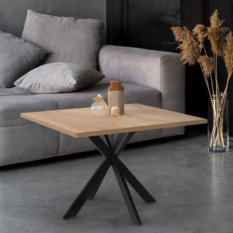 Mesa de centro cuadrada ALIX con pata de araña 70 cm madera y negro
