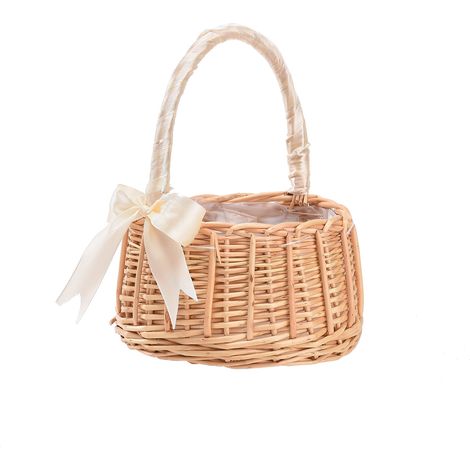 Woven Flower Basket Portable Flower Girl Handmade Natural Simulation Flower Basket (1/5)