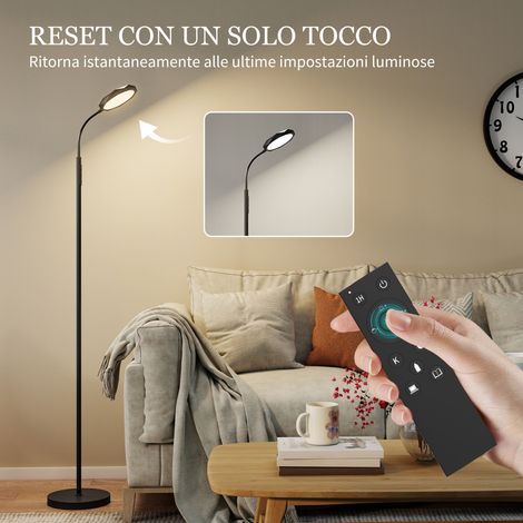 Lampadaire LED noir avec télécommande, tête ajustable, luminosité et température de couleur variables. (1/5)