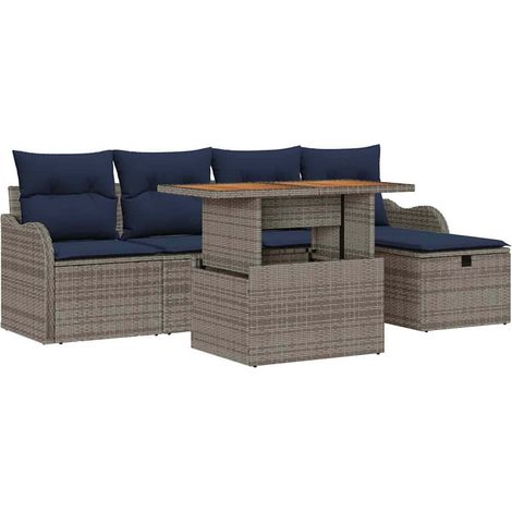Garden Sofa Set 6 pcs Grey Poly Rattan vidaXL (1/5)