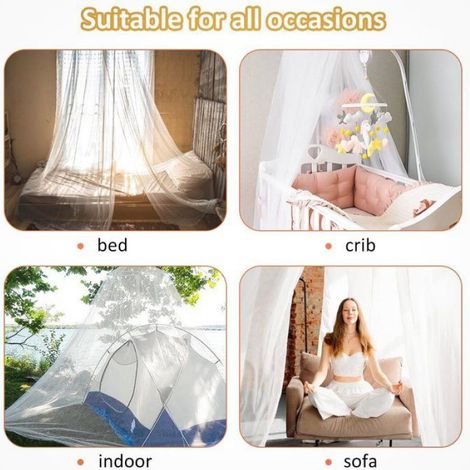 Moustiquaire dôme, grande maille, couleur blanche, pour chambre à coucher camping décoration (1/4)