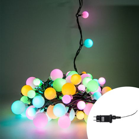 Catena decorata con 100 Perle a Led Multicolore 10 metri cavo nero Wisdom (1/2)