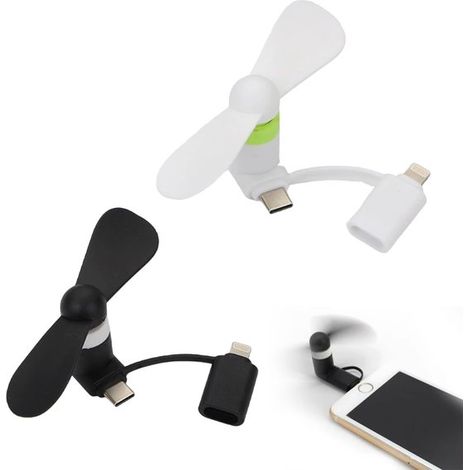 Ventilateur 2 en 1 pour téléphone - Lot de 2 - Mini ventilateur pour smartphone - Ventilateur portable - Ventilateur sans fil - Silencieux - Compatible iPhone/Type C - Noir et blanc (1/5)