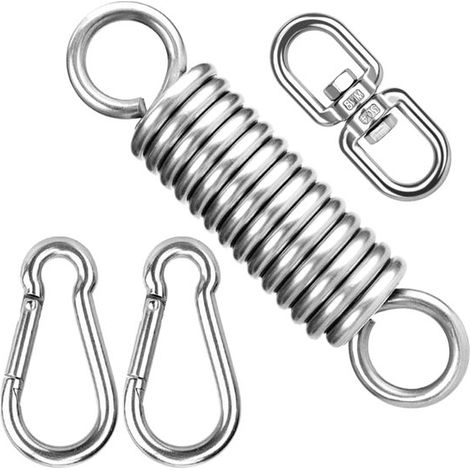 Muelle para hamaca de acero inoxidable 304 – Con 2 mosquetones M8, anillo giratorio, 250 kg, para yoga, silla colgante, saco de boxeo, jardín (1/5)