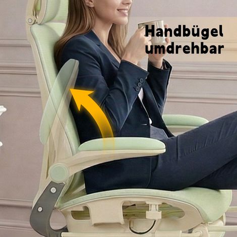 Irovami Chaise de bureau ergonomique pliable verte Soutien lombaire, appui-tête 3D, accoudoirs rabattables, maille (1/5)