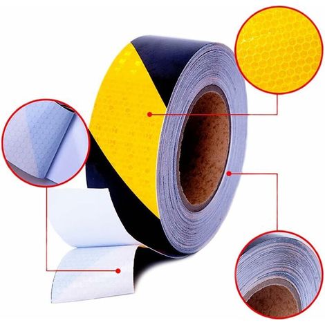 VURAHOME - Ruban Reflechissant Scotch Jaune et Noir Bande Réfléchissante Autocollante Ruban de Signalisation Rubalise Autocollante Ruban Reflechissant Adhesif Ruban Avertisseur Réfléchissant(5cm25m) (1/4)