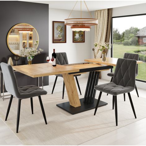 Ensemble repas 5 pièces avec table extensible 120-160 x 80 x 76 cm et 4 chaises grises OKWISH (1/5)