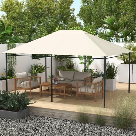 Toile remplacement pavillon tonnelle tissu polyester haute densité 180g/m² anti-UV 3x4m, crème