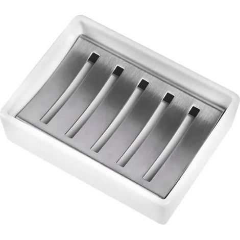 Porte-savon double couche en acier inoxydable et céramique, avec égouttage, pour douche ou cuisine (1/4)