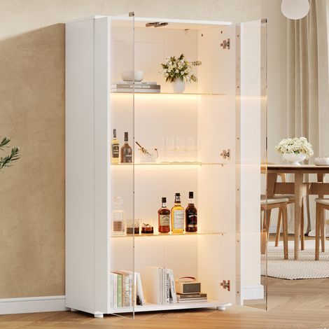Vitrina con 2 puertas de cristal, 4 estantes, LED regulable, blanco 80 x 36 x 150 cm DESVIAE (1/5)