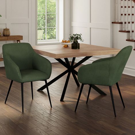 Lote de 2 sillas y sillones de comedor de pana caqui JANY (1/5)