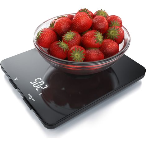 Arendo Küchenwaage mit schwarzer Hochglanz Glasoberfläche 19 x 16,5cm - LED Display - 4mm Glas (1/5)
