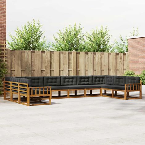 vidaXL Outdoor-Sofagarnitur mit Kissen 10 pcs Natur und Anthrazit (1/5)
