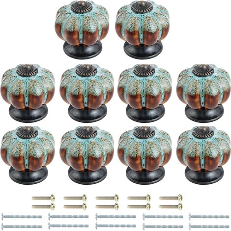 10 Vintage-Schubladengriffe aus blauer Keramik in Kürbisform, Ø 38 mm, mit 20 Schrauben für Schränke und Kommoden