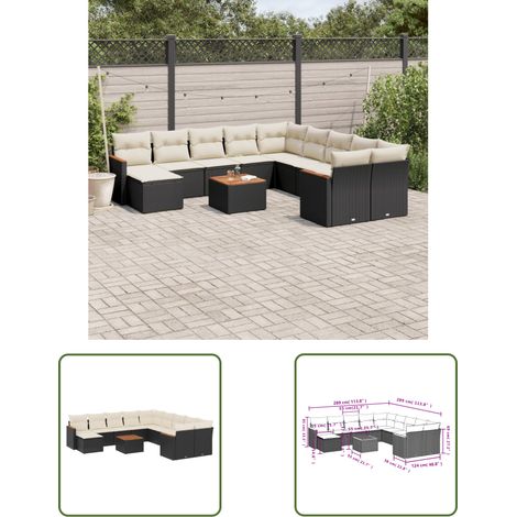 The Living Store 12-tlg. Garten-Sofagarnitur mit Kissen Schwarz Poly Rattan - Gartenmöbel Set - Esstisch - Lounge Möbel - Outdoor Sofa - Rattan Gartenmöbel (1/3)