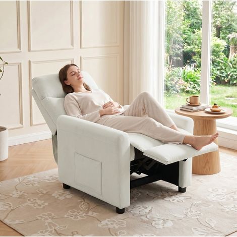 Sillón relax reclinable de poliéster blanco crema con bolsillos laterales OKWISH (1/5)