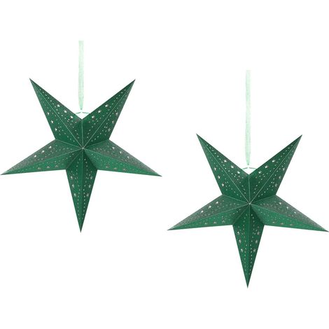 Set di 2 stelle LED in carta verde brillante 45 cm Motti