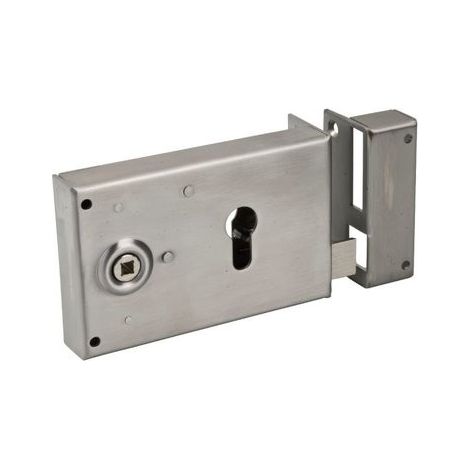 Serrure en applique horizontale à fouillot inox à cylindre européen gauche - DEVISMES