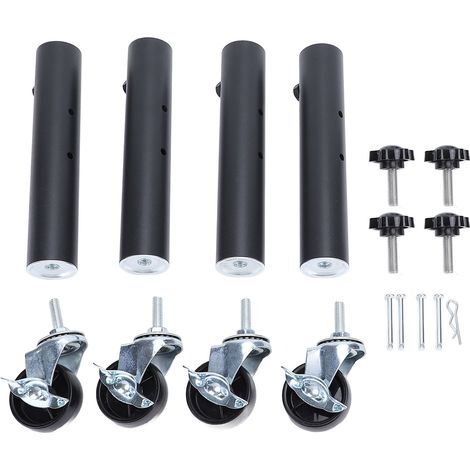 Lot de 4 pieds de meuble à roulettes acier carbone robuste avec freins rehausseurs pour table canapé armoire hauteur 27cm (1/5)