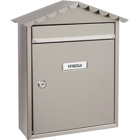 ARREGUI Visit E5747 Briefkasten aus Edelstahl, Größe M (DIN A4 Post), Wandbriefkasten für den Außenbereich, Postkasten für Draußen mit Namensschild, Einwurfklappe und Schutzdach, Edelstahl (1/2)