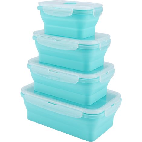 Ensemble de boîtes à lunch pliables en silicone pour four à micro-ondes (4 pièces, 350/500/800/1200 ml) (1/5)