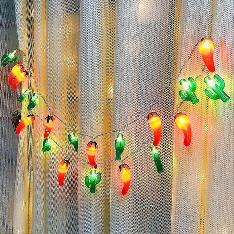 Lichterkette mit rotem Chili- und grünem Kaktusmotiv, künstlicher Pfefferkaktus, 20 LEDs, batteriebetrieben (1/5)