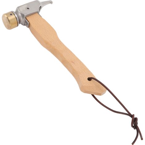 Marteau de camping mini, manche en bois, tête percée, marteau multifonctionnel portable avec dragonne, cuivre et acier inoxydable.