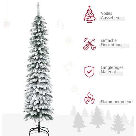 Sapin de Noël artificiel, couvert de neige, design fin, ignifuge, 180 cm, vert/blanc (1/5)